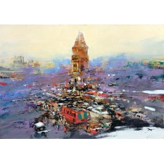 Shan Amrohvi, 30 x 42 inch, Acrylic on Canvas, Cityscape Painting, AC-SA-180